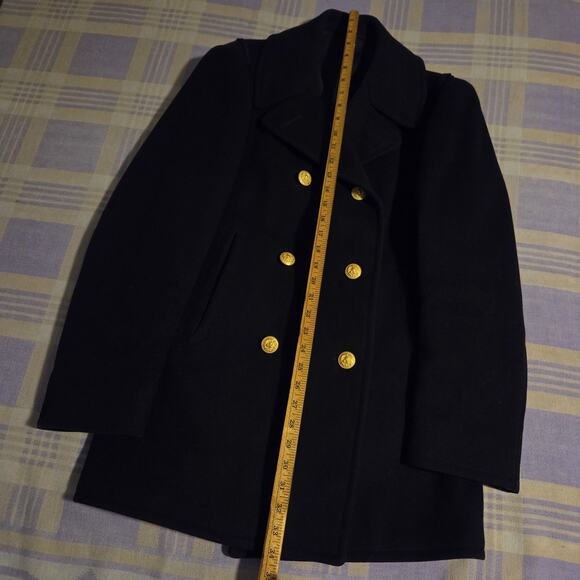 Vintage 60s 70s Peacoat US NAVY Officer 100% Wool Black Gold Buttons 36R EUC - Picture 9 of 13